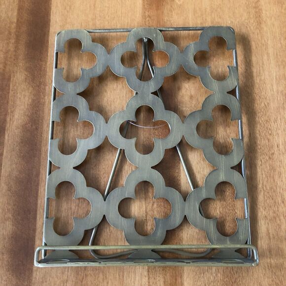 Caffco Quatrefoil Gold Metal Book Art Stand Tablet Holder 10 x 8" - Picture 3 of 6